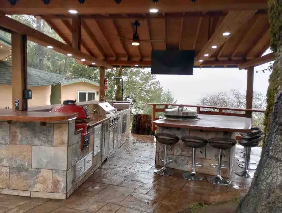 Hobbit House covered outdoor kitchen and grill